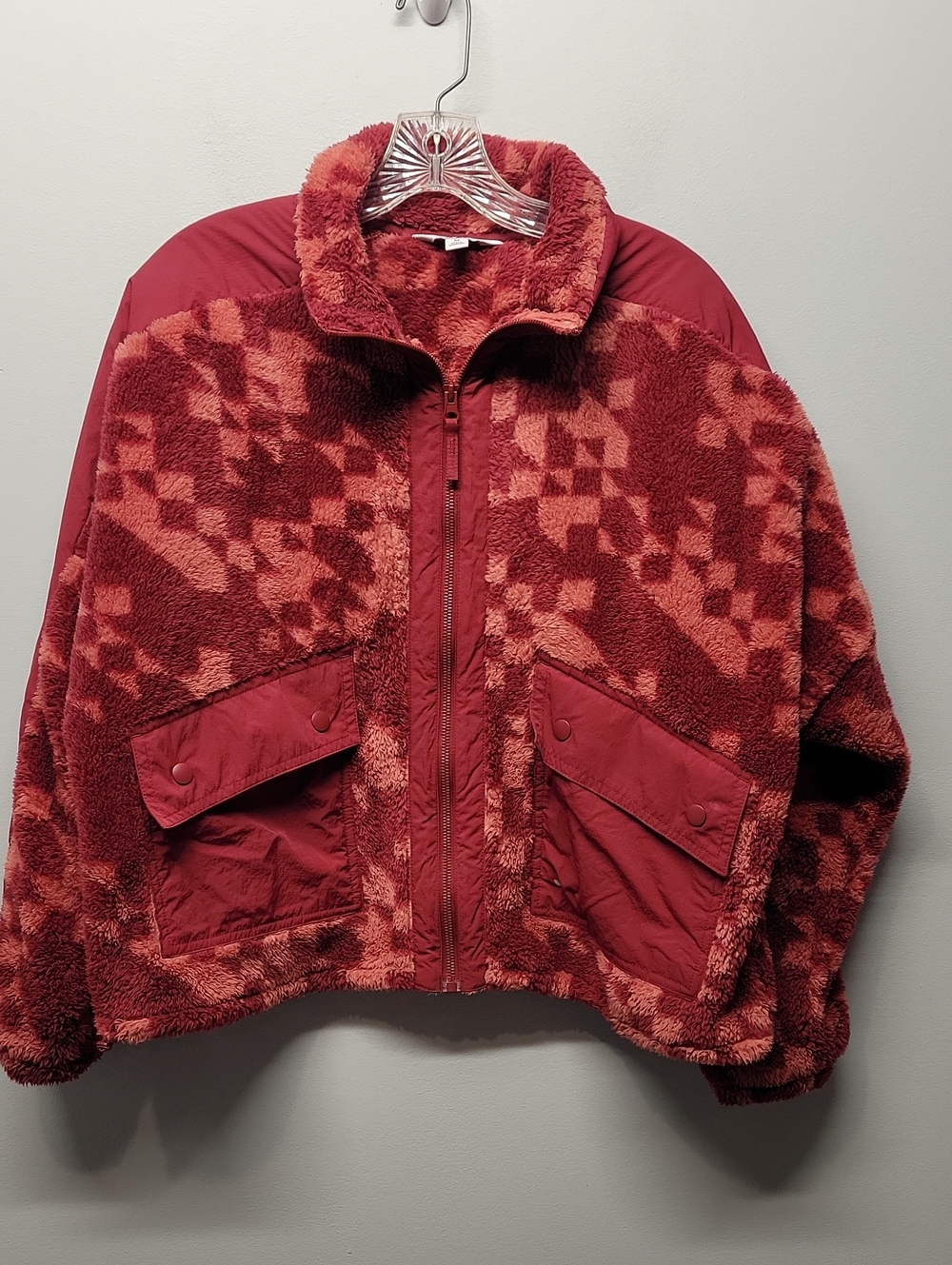 JOYLAB red plush fleece jacket Cinch hem size Medium